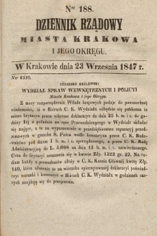 Dziennik Rządowy Miasta Krakowa i Jego Okręgu. 1847, nr 188