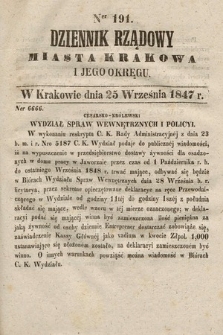 Dziennik Rządowy Miasta Krakowa i Jego Okręgu. 1847, nr 191