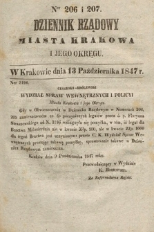 Dziennik Rządowy Miasta Krakowa i Jego Okręgu. 1847, nr 206-207