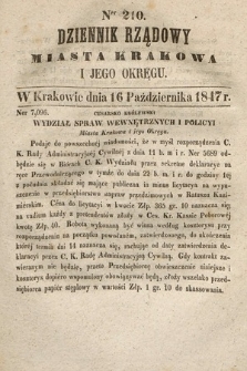 Dziennik Rządowy Miasta Krakowa i Jego Okręgu. 1847, nr 210