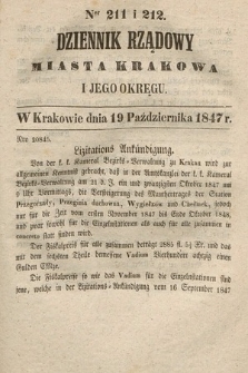 Dziennik Rządowy Miasta Krakowa i Jego Okręgu. 1847, nr 211-212