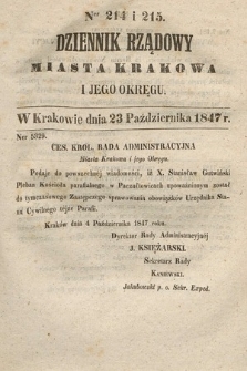 Dziennik Rządowy Miasta Krakowa i Jego Okręgu. 1847, nr 214-215