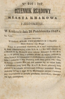 Dziennik Rządowy Miasta Krakowa i Jego Okręgu. 1847, nr 216-217