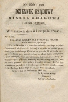 Dziennik Rządowy Miasta Krakowa i Jego Okręgu. 1847, nr 220-221
