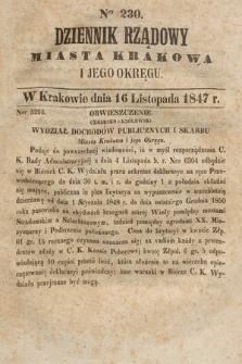 Dziennik Rządowy Miasta Krakowa i Jego Okręgu. 1847, nr 230