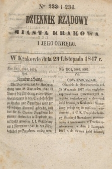 Dziennik Rządowy Miasta Krakowa i Jego Okręgu. 1847, nr 233-234