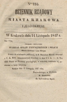 Dziennik Rządowy Miasta Krakowa i Jego Okręgu. 1847, nr 235