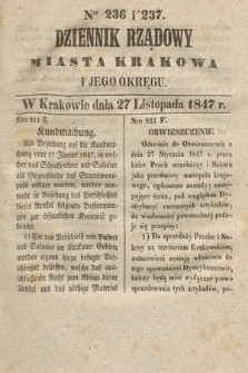 Dziennik Rządowy Miasta Krakowa i Jego Okręgu. 1847, nr 236-237