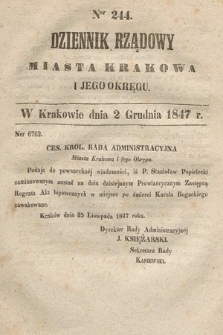 Dziennik Rządowy Miasta Krakowa i Jego Okręgu. 1847, nr 244