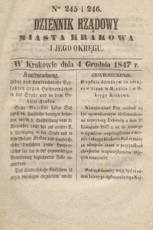Dziennik Rządowy Miasta Krakowa i Jego Okręgu. 1847, nr 245-246