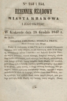 Dziennik Rządowy Miasta Krakowa i Jego Okręgu. 1847, nr 253-254