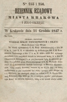 Dziennik Rządowy Miasta Krakowa i Jego Okręgu. 1847, nr 255-256