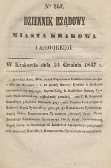 Dziennik Rządowy Miasta Krakowa i Jego Okręgu. 1847, nr 257