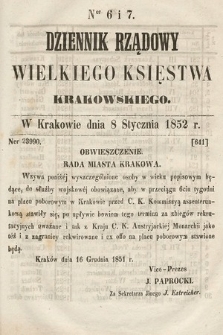 Dziennik Rządowy Wielkiego Księstwa Krakowskiego. 1852, nr 6-7