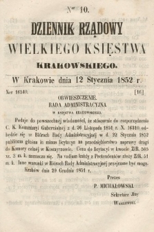 Dziennik Rządowy Wielkiego Księstwa Krakowskiego. 1852, nr 10