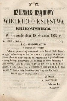 Dziennik Rządowy Wielkiego Księstwa Krakowskiego. 1852, nr 12