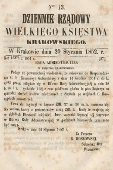 Dziennik Rządowy Wielkiego Księstwa Krakowskiego. 1852, nr 13