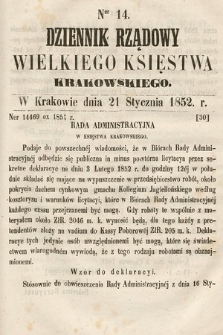 Dziennik Rządowy Wielkiego Księstwa Krakowskiego. 1852, nr 14