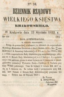 Dziennik Rządowy Wielkiego Księstwa Krakowskiego. 1852, nr 16