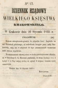 Dziennik Rządowy Wielkiego Księstwa Krakowskiego. 1852, nr 17