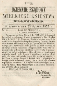 Dziennik Rządowy Wielkiego Księstwa Krakowskiego. 1852, nr 19