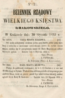 Dziennik Rządowy Wielkiego Księstwa Krakowskiego. 1852, nr 21