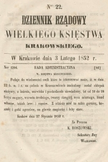 Dziennik Rządowy Wielkiego Księstwa Krakowskiego. 1852, nr 22