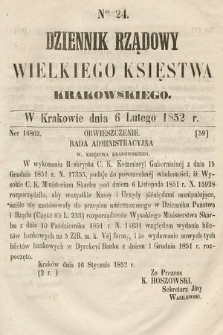 Dziennik Rządowy Wielkiego Księstwa Krakowskiego. 1852, nr 24