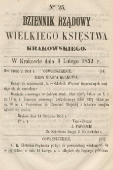 Dziennik Rządowy Wielkiego Księstwa Krakowskiego. 1852, nr 25