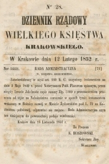 Dziennik Rządowy Wielkiego Księstwa Krakowskiego. 1852, nr 28