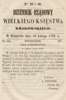 Dziennik Rządowy Wielkiego Księstwa Krakowskiego. 1852, nr 29-30