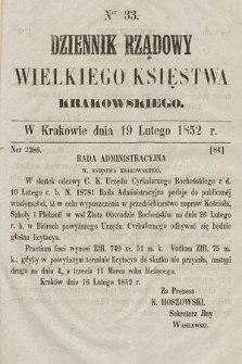 Dziennik Rządowy Wielkiego Księstwa Krakowskiego. 1852, nr 33