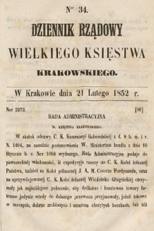 Dziennik Rządowy Wielkiego Księstwa Krakowskiego. 1852, nr 34