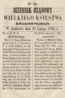 Dziennik Rządowy Wielkiego Księstwa Krakowskiego. 1852, nr 35