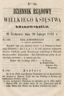 Dziennik Rządowy Wielkiego Księstwa Krakowskiego. 1852, nr 36