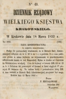 Dziennik Rządowy Wielkiego Księstwa Krakowskiego. 1852, nr 49