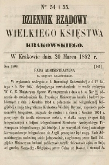 Dziennik Rządowy Wielkiego Księstwa Krakowskiego. 1852, nr 54-55