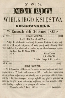 Dziennik Rządowy Wielkiego Księstwa Krakowskiego. 1852, nr 58-59