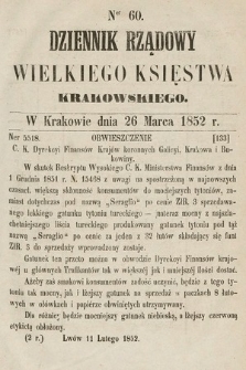 Dziennik Rządowy Wielkiego Księstwa Krakowskiego. 1852, nr 60