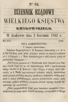 Dziennik Rządowy Wielkiego Księstwa Krakowskiego. 1852, nr 64