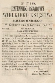 Dziennik Rządowy Wielkiego Księstwa Krakowskiego. 1852, nr 67-68