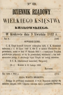 Dziennik Rządowy Wielkiego Księstwa Krakowskiego. 1852, nr 69