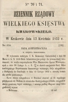 Dziennik Rządowy Wielkiego Księstwa Krakowskiego. 1852, nr 70-71