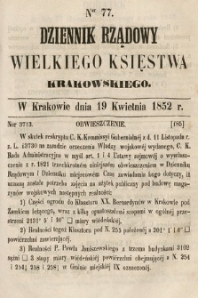 Dziennik Rządowy Wielkiego Księstwa Krakowskiego. 1852, nr 77