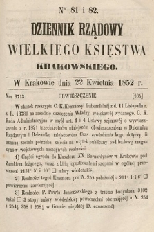 Dziennik Rządowy Wielkiego Księstwa Krakowskiego. 1852, nr 81-82