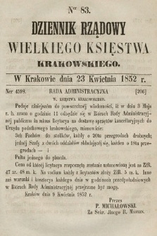 Dziennik Rządowy Wielkiego Księstwa Krakowskiego. 1852, nr 83
