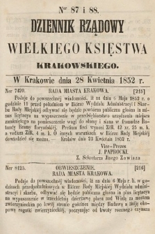 Dziennik Rządowy Wielkiego Księstwa Krakowskiego. 1852, nr 87-88