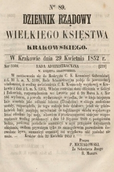 Dziennik Rządowy Wielkiego Księstwa Krakowskiego. 1852, nr 89