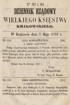 Dziennik Rządowy Wielkiego Księstwa Krakowskiego. 1852, nr 92-93