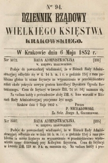 Dziennik Rządowy Wielkiego Księstwa Krakowskiego. 1852, nr 94